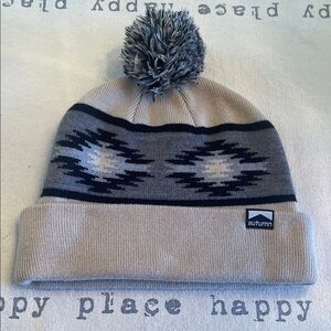 AUTUMN Blanket Pom Beanie - Gray and Black/Tribal Print OS/Unisex
